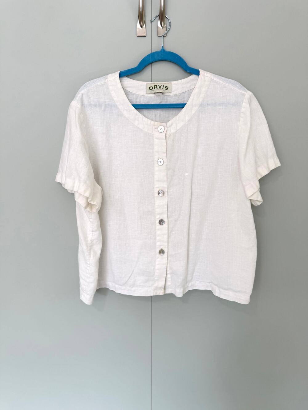 ORVIS Women's Vintage Linen Short-sleeve Cropped Shirt in White